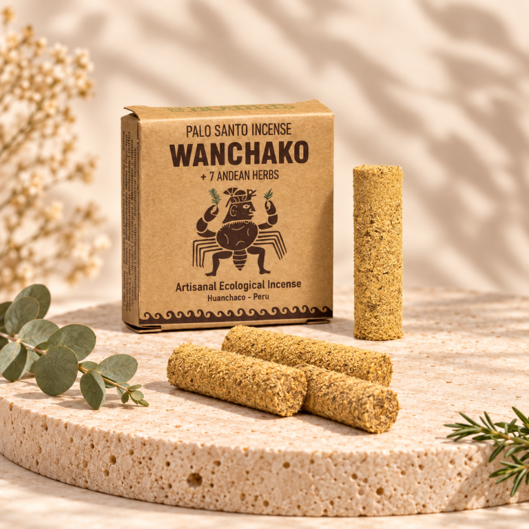 Škatlica Wanchako Palo Santo in štirje kadilni valjčki s sedmimi andskimi zelišči